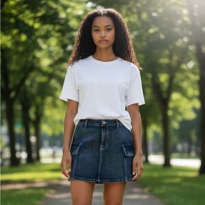 Stevie By Steve Madden Dark Wash Evalina Cargo Metallic Mini Skirt